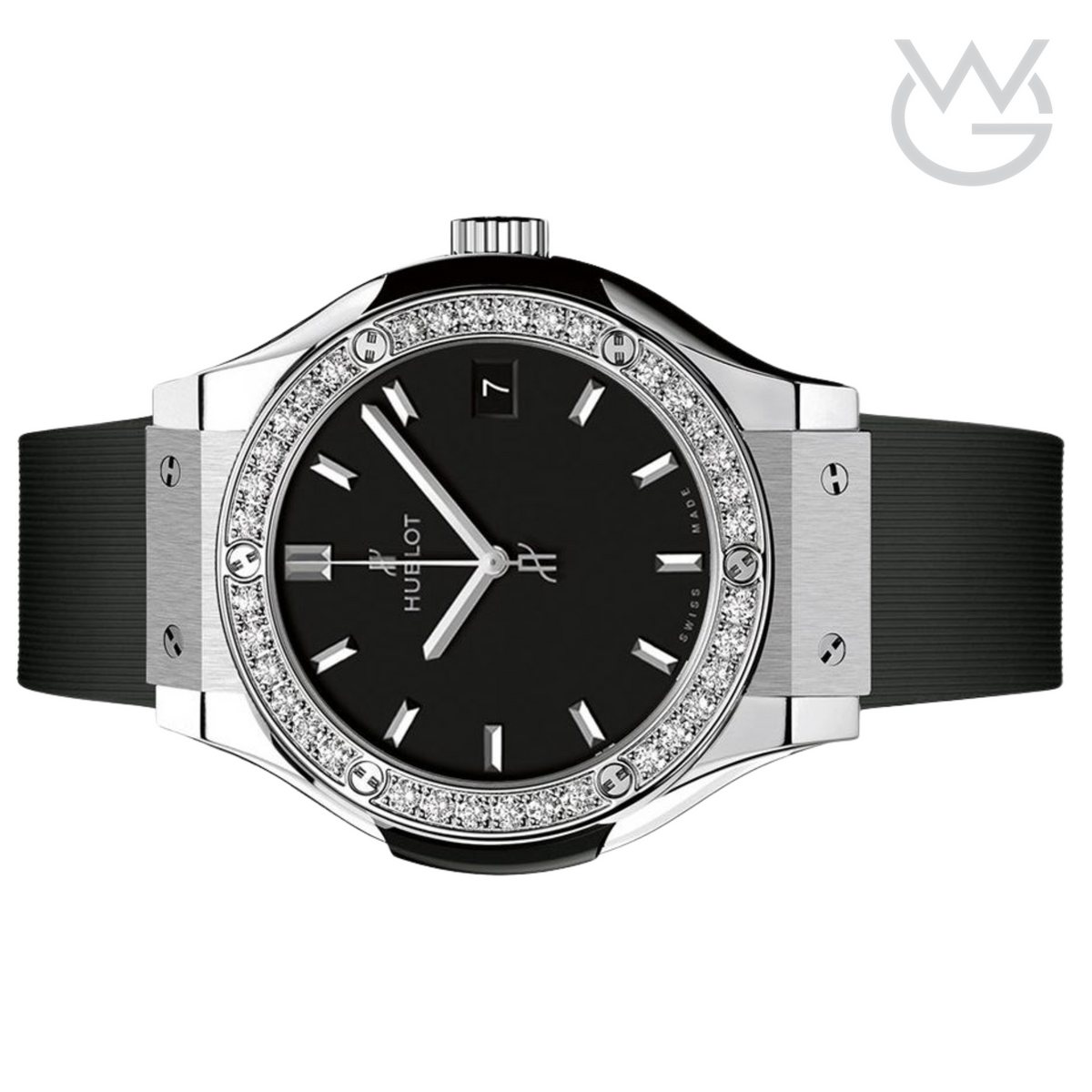 Hublot Classic Fusion Ladies Watch – Black Diamond Detail & Ribbed Strap - View 2
