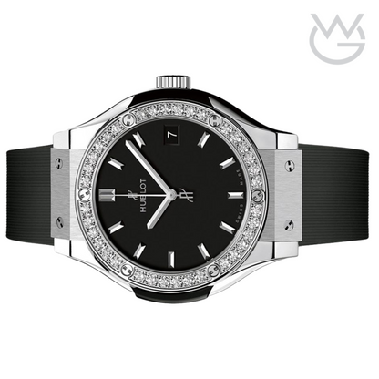 Hublot Classic Fusion Ladies Watch – Black Diamond Detail & Ribbed Strap - View 2
