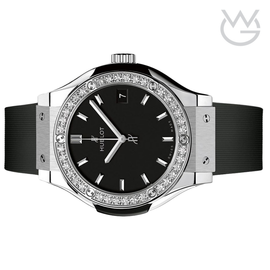 Hublot Classic Fusion Ladies Watch – Black Diamond Detail & Ribbed Strap - View 2