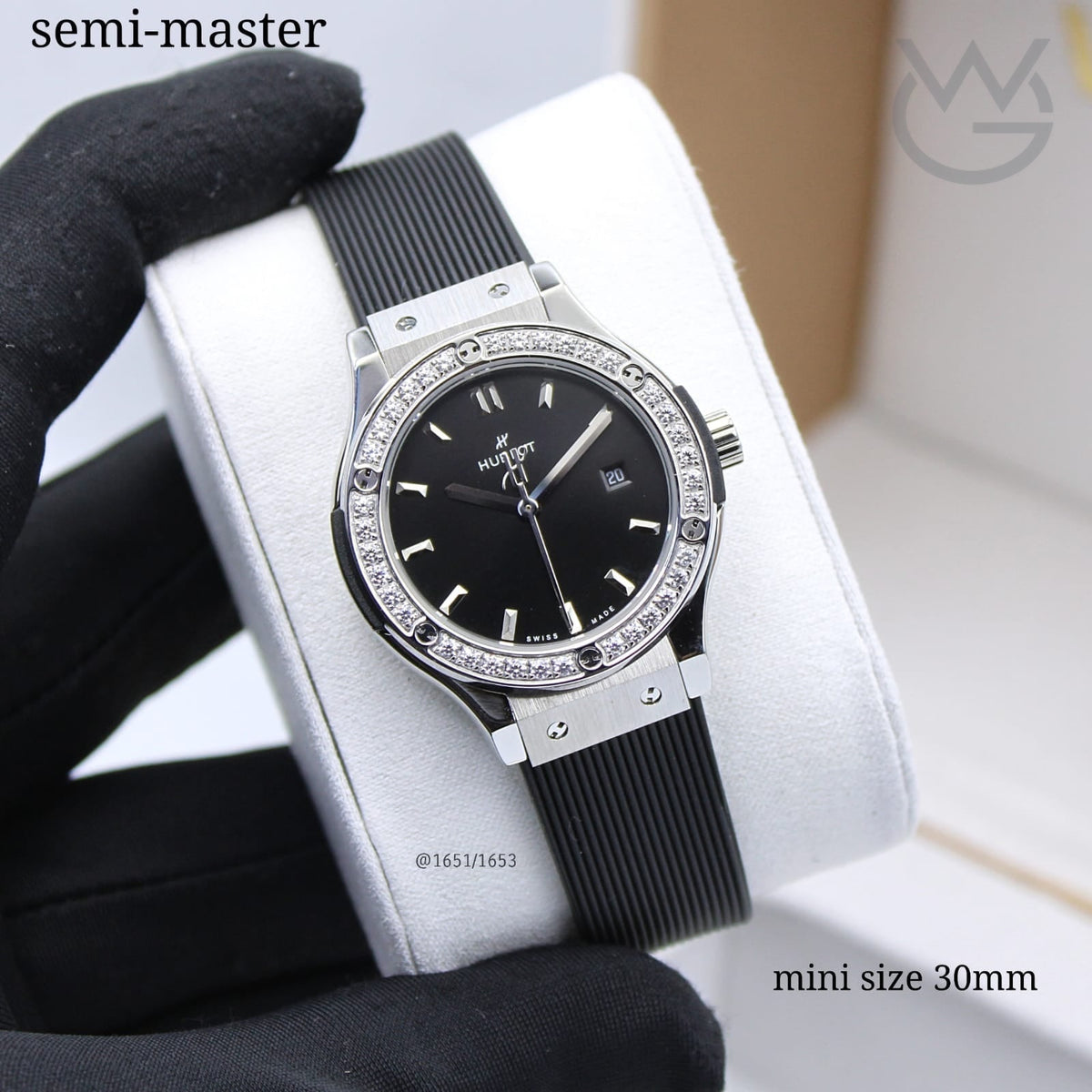 Hublot Classic Fusion Ladies Watch – Black Diamond Detail & Ribbed Strap - View 3