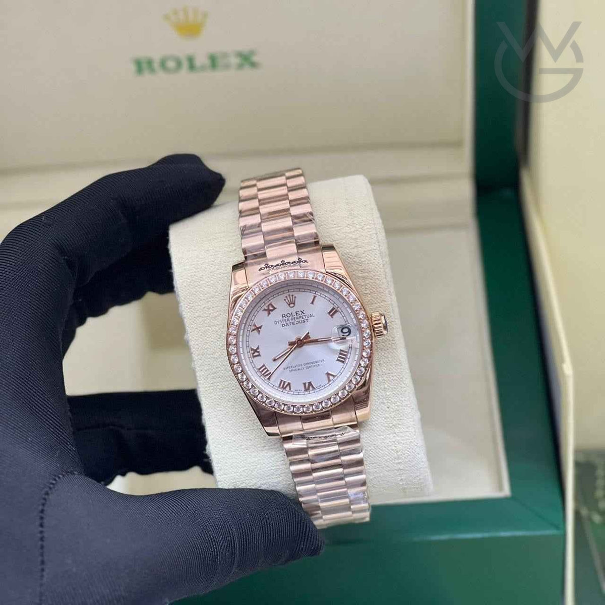 Rolex Datejust – Pink Diamond Bezel Rose Gold White Dial