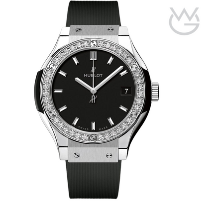 Hublot Classic Fusion Ladies Watch – Black Diamond Detail & Ribbed Strap - View 1
