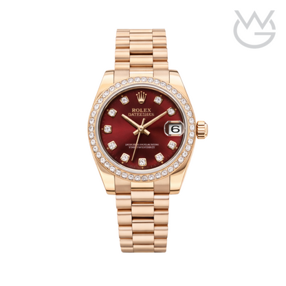 Rolex Datejust – Red Dial Diamond Bezel