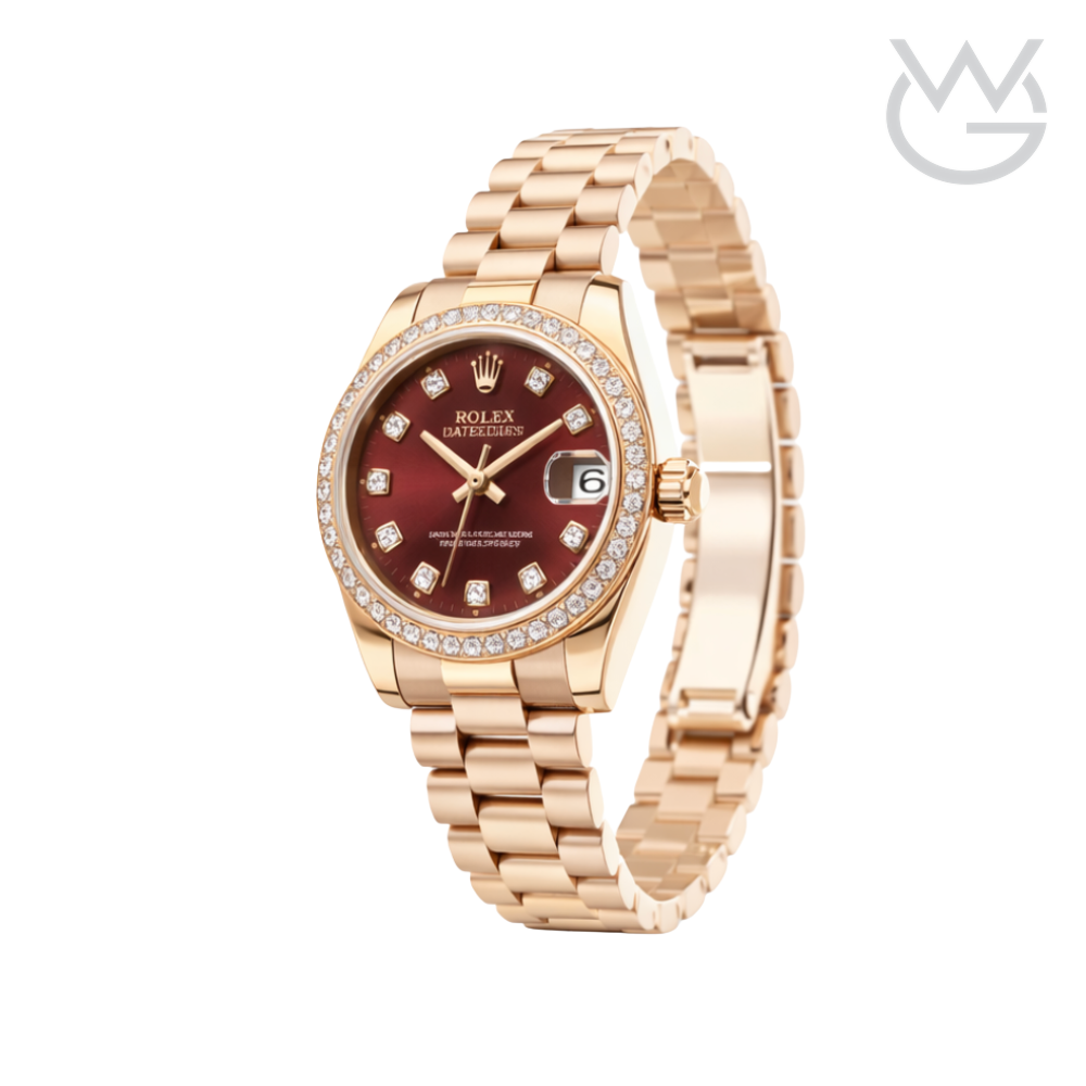 Rolex Datejust – Red Dial Diamond Bezel