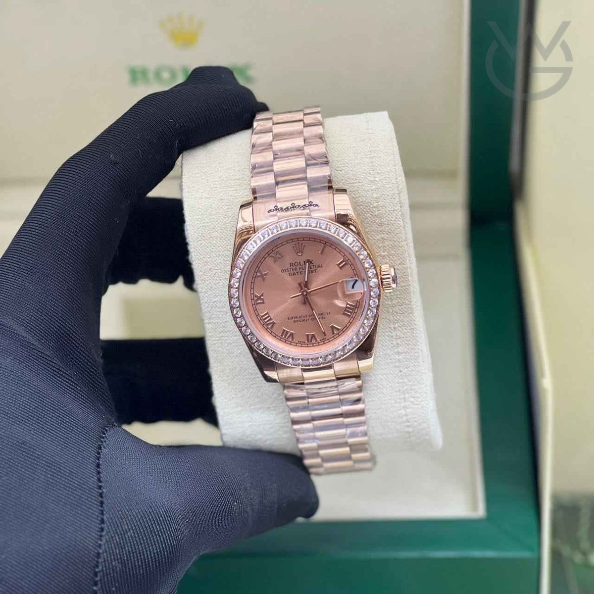 Rolex Datejust – 28 Rose Dial Diamond Bezel