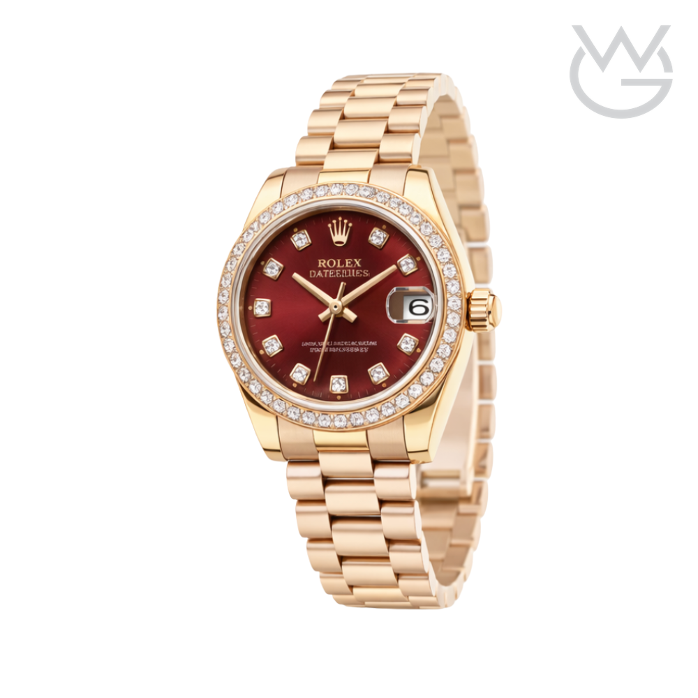 Rolex Datejust – Red Dial Diamond Bezel